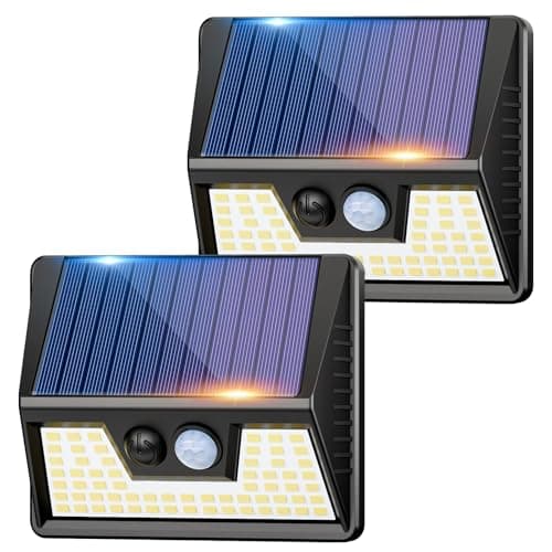 Image of vighep Solar Lights Outdoor Garden - Led Motion Sensor Security Lights IP65 Waterproof, 3 Lighting Modes, Warm White Super Bright Pir Flood Lights for Wall Yard Fence Garage - 2 Pack