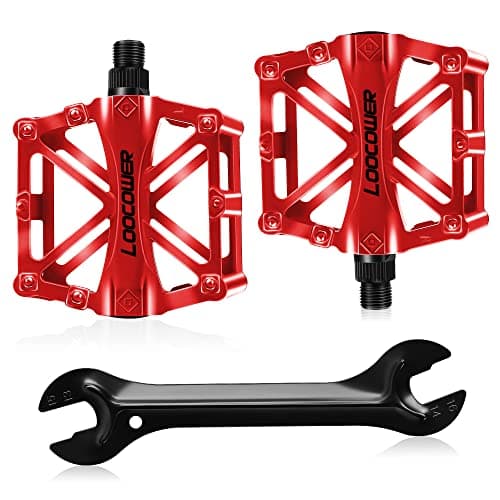 Image of Bicycle Cycling Bike Pedals, New Aluminum Antiskid Mountain Bike Pedals Road Bike Hybrid Pedals for 9/16 inch With Free installation Tool (Red 2)