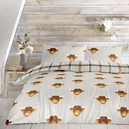 Image of Fusion - Highland Cow - Easy Care Duvet Cover Set - 3pcs, Double Bed Size in Ochre