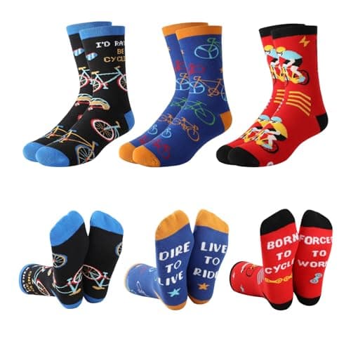 Image of Partideal 3 Pairs Cycling Socks Bike Gifts for Men, Funny Bicycle Pattern, Size 8-10 Unique and Unusual Cycling Gifts for Men, Bike Accessories Presents For Male Cyclists