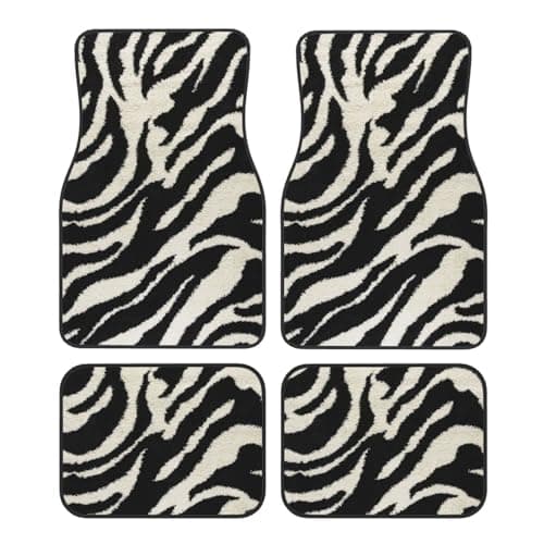 Image of Zebra Animal Print Car Foot Mat Four-Piece Set Full Set With Non-Slip Rubber Backing