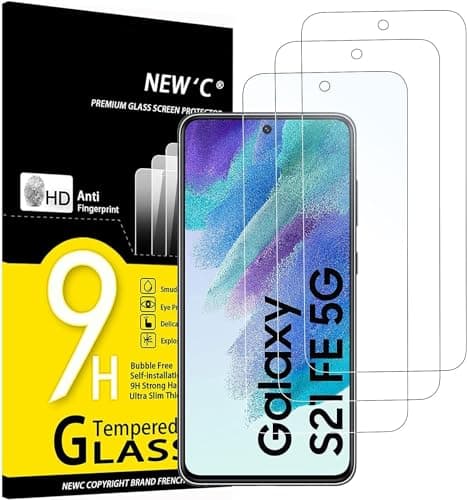 Image of NEW'C 3 Pack Designed for Samsung Galaxy S21 FE 5G Screen Protector Tempered Glass, Case Friendly Scratch-Proof, Bubble Free, Ultra Resistant