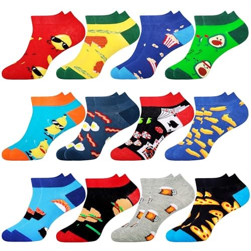 Image of Jeasona 12 Packs Mens Trainer Socks 9-11 Multipack Ankle Socks Mens Cotton Funny Colourful Socks for Men