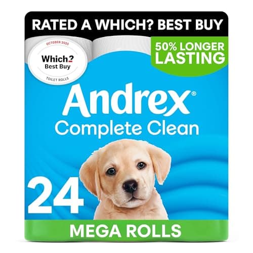 Image of Andrex Complete Clean Toilet Roll - 24 Mega Toilet Rolls (=36 Standard Toilet Rolls), 2-Ply, Bulk Buy, Now Even Softer, FSC Certified, Endorsed as a Which? Best Buy
