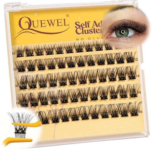 Image of QUEWEL Pre Glued Eyelashes Natural Lash Clusters, C Curve Pre Glued Cluster Lashes, Strong Hold 10-16MM No Glue Needed Self Adhesive Eyelashes DIY at Home(MJ02-DH)