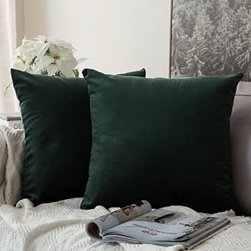 Image of MIULEE Decorative Velvet Cushion Covers 55cm x 55cm/Square Throw Pillowcases for Sofa Bedroom with Invisible Zipper 22x22 Inches Sets of 2 Dark Green