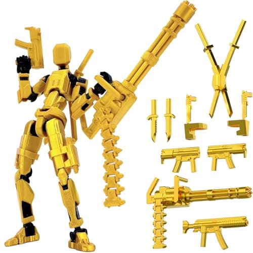Image of zhongko T13 Action Figures, Golden Action Figure with Gatling Gun, 3D Movable Mecha Toy, Articulated Joint Figure Robot for Desktop Decor, Collectible T13 Toy Gifts for Boys Girls
