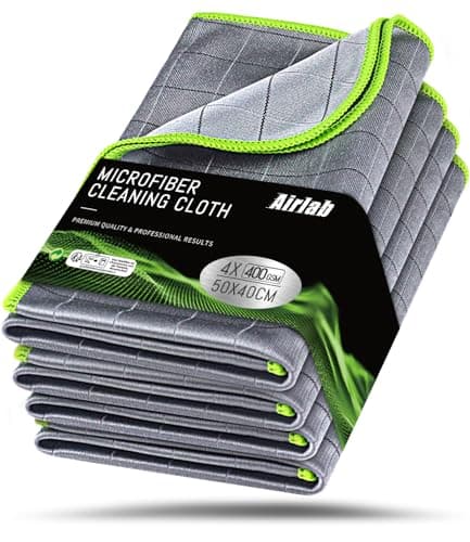 Image of Airlab 4X Magic Carbon Cleaning Cloth 400 GSM, Glass Cloths for Windows Streak Free Lint Free Car Interior Wipe Microfibre Polishing Cloth for Windscreen Dashboard Mirror Stainless Steel, 50x40 cm