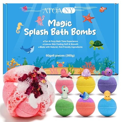 Image of Kids Bath Bombs – Fizzy Bath Bubbles with Cocoa & Shea Butter – Surprise Bath Bombs for Kids Gentle on Delicate Skin – Colourful Bathtime Fun for Children – Ideal Gift for Boys & Girls – 6 Pack