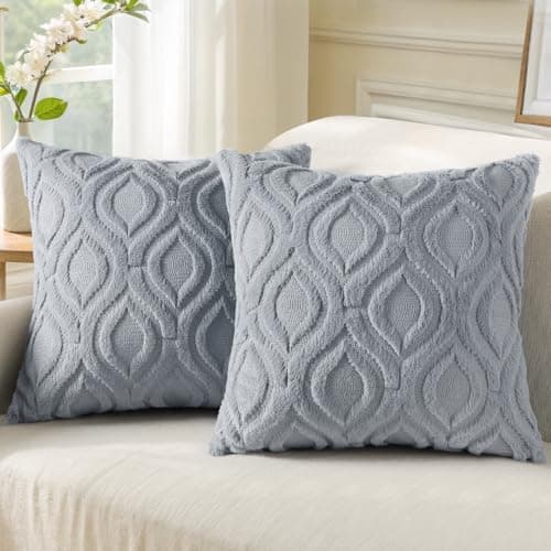 Image of decorUhome Set of 2 Faux Fur Cushion Covers 45x45 cm, Decorative Soft Plush Fluffy Velvet Cushion Cover 18X18 Inch,Square Boho Neutral Pillow case for Sofa, Grey