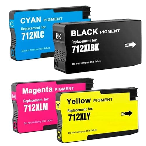 Image of HenceBuy 712XL 712 Ink Cartridges Replacement for HP 712 Ink for HP DesignJet T230 T250 T630 T650 T210 Large Format Plotter Printer 3ED67A 3ED68A 3ED69A 3ED71A (4 Pack, Black Cyan Magenta Yellow)
