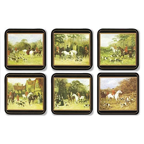 Image of Portmeirion Pimpernel 10.5 x 10.5 cm MDF with Cork Back Tally Ho Coasters, Set of 6, Multi-Colour