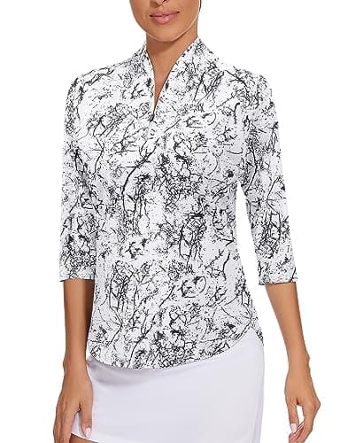 Image of Cucuchy Womens Golf Shirt Quick Dry 3/4 Sleeve Quarter Zip Polo Workout Tops Tennis Shirts S-XXL, Marble, L