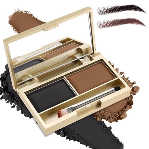 Image of Medium Brown & Deep Black Eyebrow Powder Palette With Mirror & Brush - Dual Shade Compact For Natural Or Bold Brows, Long-Lasting Filling & Sculpting, Finely Milled, Suitable For Various Hair Tones,
