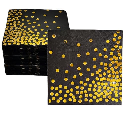 Image of CEILIWEN Black & Gold Serviettes - 100 Pack, 33x33CM Disposable Party Napkins