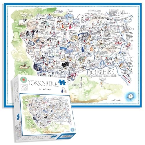 Image of Comical Map Of Yorkshire, Artwork By Tim Bulmer - 1000 Piece Puzzle For Adults, Large Puzzle 66cm X 50cm In Size. Challenging To Complete But Fun And Humorous. Makes A Great Gift For Birthdays