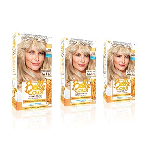 Image of Garnier Belle Color Blonde Hair Dye Permanent, Natural looking Hair Colour, up to 100% grey coverage - 111 Extra Light Ash Blonde Pack of 3