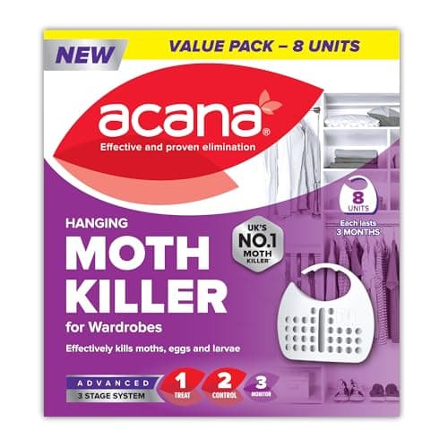 Image of Acana Hanging Moth Killer & Freshener, 8 Pack - Lavender Fragrance, Natural Oils - for Wardrobes - Protects Clothing & Bedding - Each Lasts Up to 3 Months