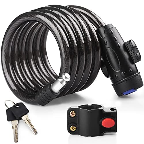Image of Diyife Bike Lock, [6ft/1.8m] 12mm Bike Security Cable Lock, Steel Coiled Cable Lock with 2 Keys, Heavy Duty Bicycle Lock with Mounting Bracket for Bike Motorcycle Scooter Skateboard Stroller Outdoor