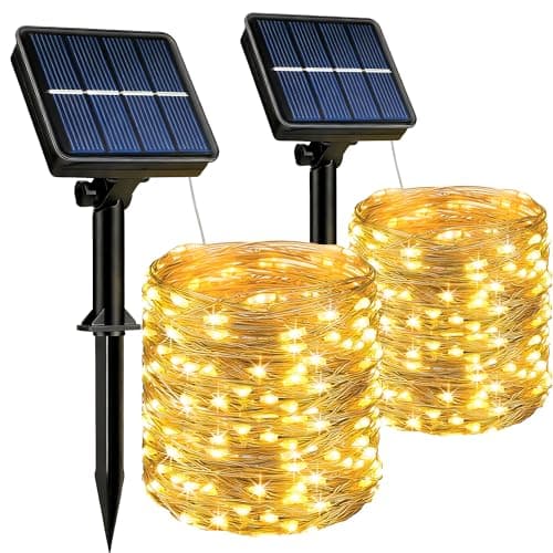 Image of HeiPard Solar String Lights Outdoor, 2 Pack 10m 100 LED Solar Fairy Lights with Waterproof 8 Modes Copper Wire, Solar Garden Lights for Patio Balcony Fence Tree Party (Warm White)