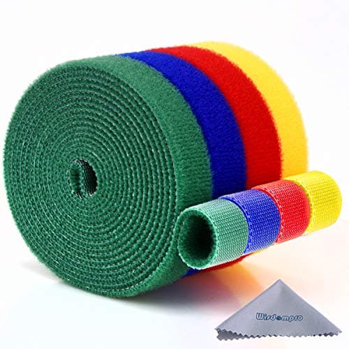 Image of Wisdompro Cable Ties, 4 Roll Hook and Loop Reusable Fastening Tape Nylon Wire Cord Straps Management Power Wire Organizer-0.6 Inch(1.5cm) Width x 6.6 Foot (2M) Long Each Roll
