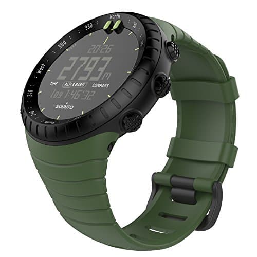 Image of MoKo Watch Strap Compatible with Suunto Core Smart Watch, Classic Replacement Soft TPU Wristband with Metal Clasp and Black Buckle, Fits 5.51"-9.06" (140mm-230mm) Wrist, Army Green