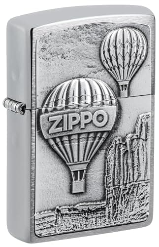 Image of Zippo Windproof Lighter - Aerostat, Brushed Chrome, Emblem - Refillable - Reusable - Windproof Design - Gift Box - Made in USA