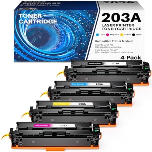 Image of colorfly 203A CF540A Toner Cartridge Compatible for HP 203A 203X CF540A CF541A CF542A CF543A as Replacement with Color Laserjet Pro M254dw M254nw M254dn MFP M281fdw M281fdn M281cdw M280nw (4 Pack)