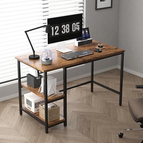 Image of mcc direct Computer Desk, Writing Desk with 2 Shelves on Left or Right, Work Table for Office Home Study Writing Table Chicago(Brown, 120cm)