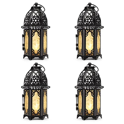 Image of IMAGE 4PCS Candle Lanterns Metal Candle Holder with Transparent Glass Moroccan Decorative Hanging Lantern, 7x16cm, Black