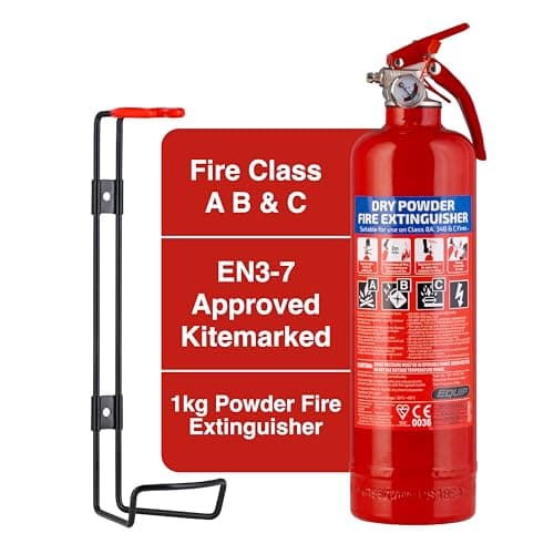 Image of Equip 1KG ABC Dry Chemical Powder Fire Extinguisher | with Steel Wall Bracket | Fire Extinguisher for the Home or Car
