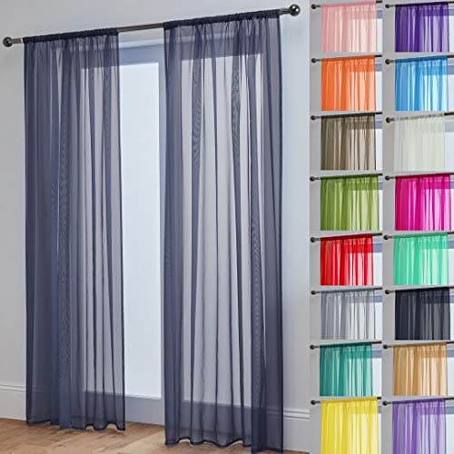 Image of John Aird Lucy Voile Curtains - Rod Pocket Slot Top - Pair Net Curtains - 2 Panels (Dark Grey, W 58" x L 81")