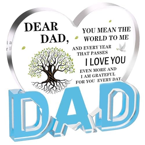 Image of Dad Gifts, Fathers Day Gift for Dad - Acrylic Heart Dad Plaque 3.9 × 3.7 × 0.4inch, Birthday Gifts Ideas for Dad from Daughter, Son, Best Dad Birthday Father's Day Presents for Daddy, Stepfather