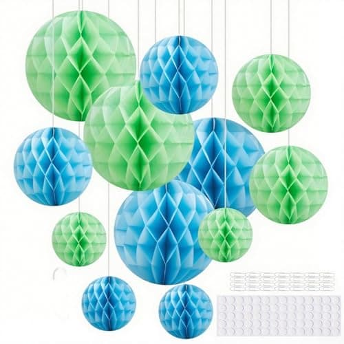 Image of Hexizexi 12 Pcs Paper Honeycomb Balls Blue Hanging Honeycomb Decorations 15cm 20cm 25cm Green Paper Decorations for Birthday Wedding Graduation Party Baby Shower