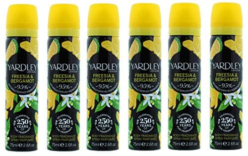 Image of Pack of 6, Yardley Of London Freesia & Bergamot Deodorising Body Spray 75ml