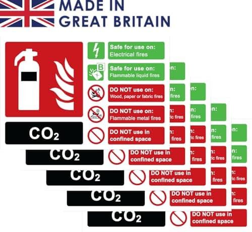 Image of Pack of 5, 165mm x 110mm CO2 Fire extinguisher label, self adhesive vinyl sign