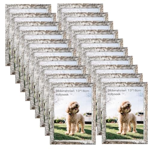 Image of kollyseek 20 Pack 13x18cm MDF Picture Frames 5x7in Wooden Display Photo Frame with Acrylic Glass and White Mount Desktop/Wall Mounting Decorative Poster Frame (White)