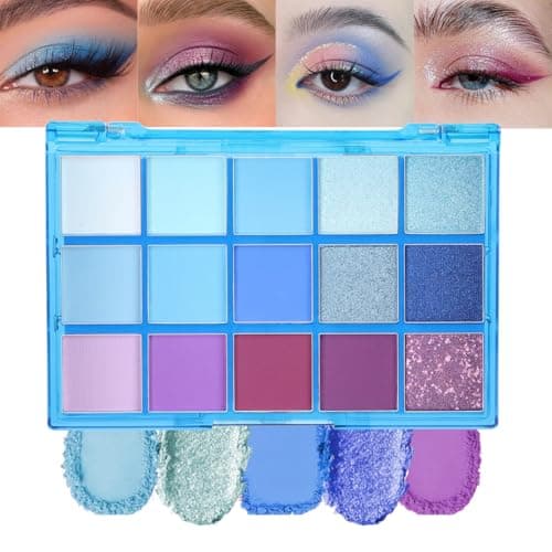 Image of Teekerwang 15 Colors Green Matte Eyeshadow Blue Purple Eyeshadow Palette, Highly Pigmented Shimmer Metallic Eye Shadow Pallets, Long-lasting Waterproof Make up Pallet for Women (Blue)