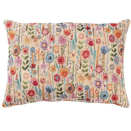 Image of Linen Loft Secret Garden Tapestry Boudoir Cushion. Tapestry Wildflower Floral Design in Multicoloured. 17x12 Rectangle Cushion Cover