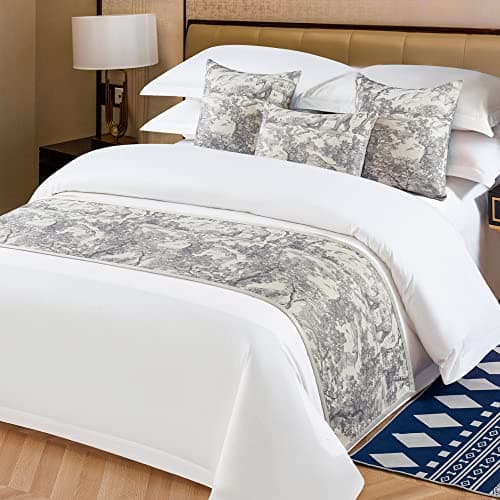 Image of OSVINO Floral Bed Scarf 100% Microfiber Elegant Fade Resistant Bed Runner Bedspread Slipcover Bedding Decor for Wedding Room Bedroom, Grey, King