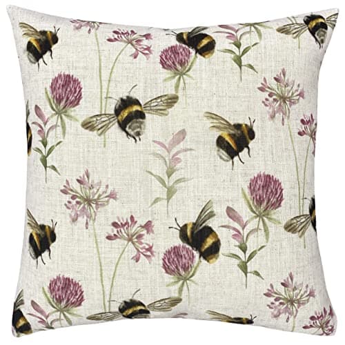 Image of Evans Lichfield Country Bee Garden Polyester Filled Cushion, Polyester, Linen, Multi, 43 x 43cm (COUNTBG/HF2/MUL)
