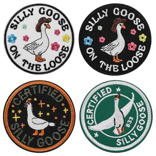 Image of 4 Pcs Funny Goose Loop and Hook Patch Certified Silly Goose Embroidered Meme Sew-On Patches Cool Emblem Applique Patch for Backpacks Dog Harnesses Vests Hats Helmets Gym Bags