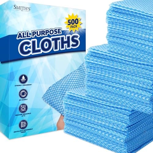 Image of 500pk All Purpose Cloths by Smith’s® | 31x21cm | Blue Disposable Cleaning J Cloths | Absorbent, Gentle & Reusable | For Household & Professional Cleaning, Polishing, Dusting, Washing Dishes