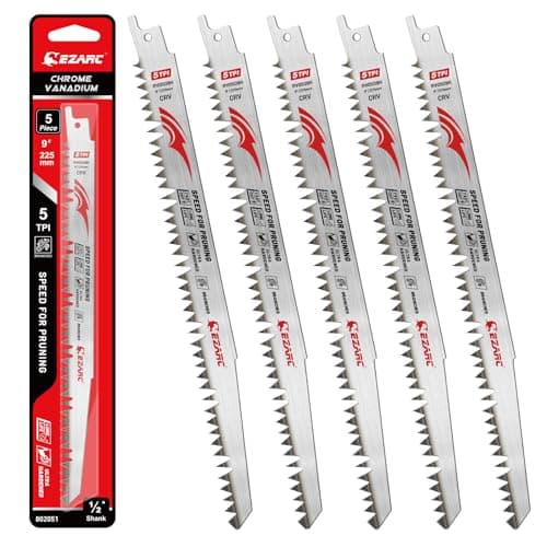 Image of EZARC Wood Pruning Reciprocating Saw Blade 225 mm, Fleam Ground Teeth Pruning Saw Blades for Tree Trimming, Wet Wood Cutting, 5 Pieces