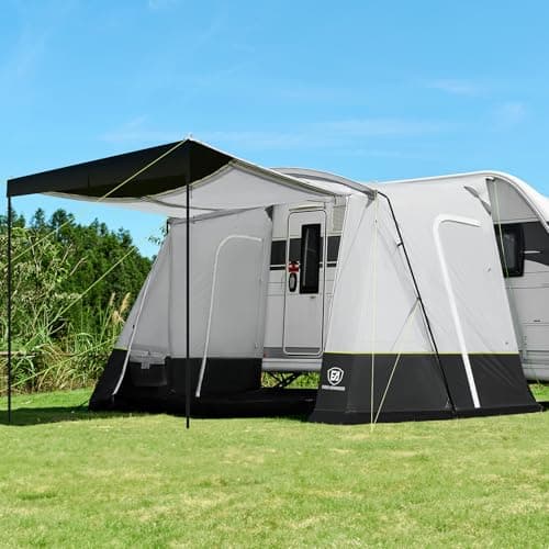 Image of EVER ADVANCED Campervan Awning 350x260x245cm, Caravan Awning with 2 Windows, Side Doors, PU 3000mm Waterproof Van Car Tent SUV Caravan Canopy Tailgate Camping Motorhome