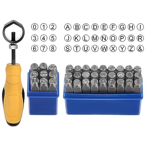Image of sourcing map 36pcs Metal Stamping Kit 5/16" (8mm) (A-Z, 0-8, "&" Symbol) Steel Letter Punch Press Tool with Holder to Stamp on Metal, Plastic, Wood, Leather, Silver