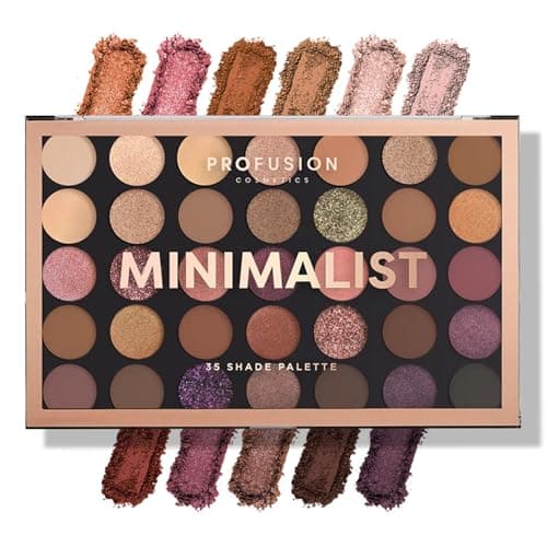 Image of Profusion Cosmetics Minimalist 35 Shade Eyeshadow Palette, Get Creative with Blendable Nude Shades, and Glitter Finishes, Pro Quality Nude Eyeshadow Palette, Ideal for Beginners and Experts