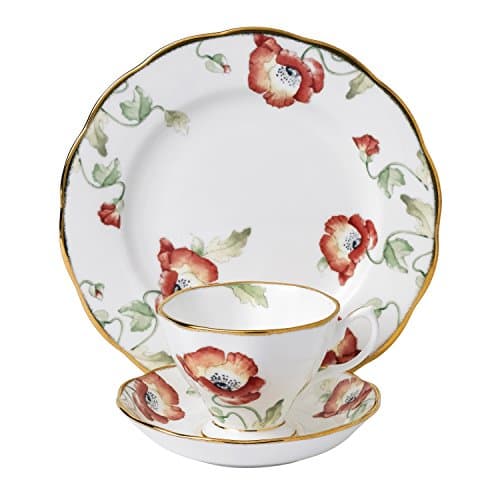 Image of Royal Albert 112 100 Years 40017570 1970 Poppy Teacup, Saucer, 20cm Plate, 3 Pc Set, Bone China