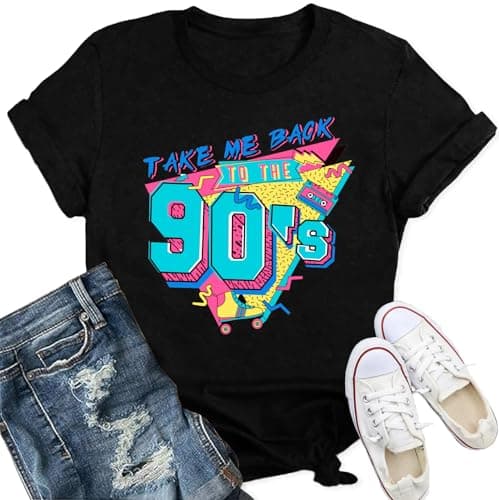 Image of Qskall 90s T Shirt for Women Take Me Back to The 90's Shirts Retro 80 90 Baby Tee Top Black