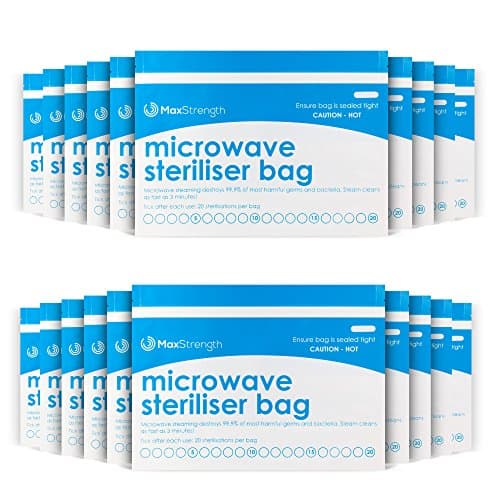 Image of Microwave Steriliser Bags Premium 10pc Pack by Max Strength, Large & Durable Steam Bags for Baby Bottles, Soothers, Teethers & Training Cups, 20 Uses Per Bag, Marking System, Chemical Free